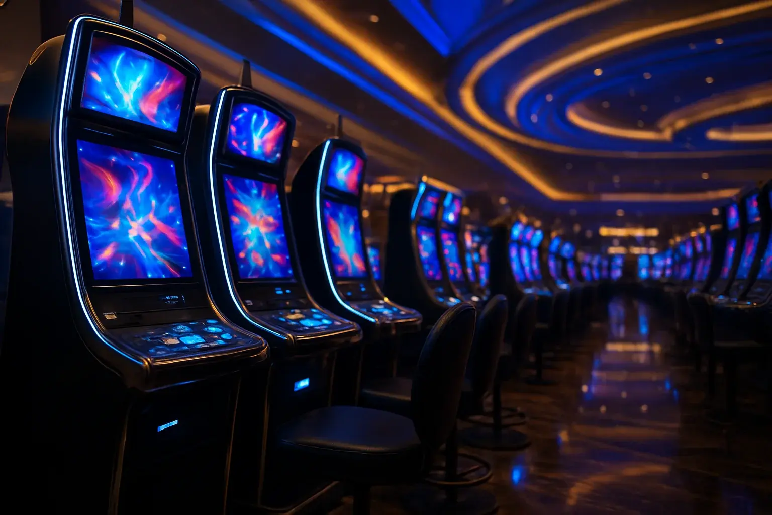 Premium Philippine casino slots floor at night inside Manila resort